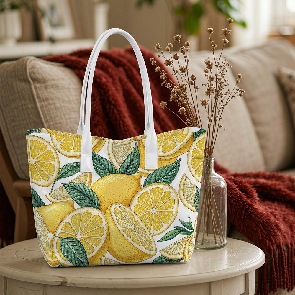 Lemon Print Tote Bag Fashion Casual Large Capacity Summer Outdoor Shopping Shoulder Bag