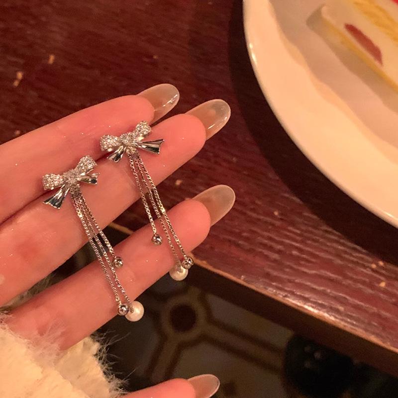 Корейские серьги-кисточки с жемчугом - серебро S925, универсальные и модные