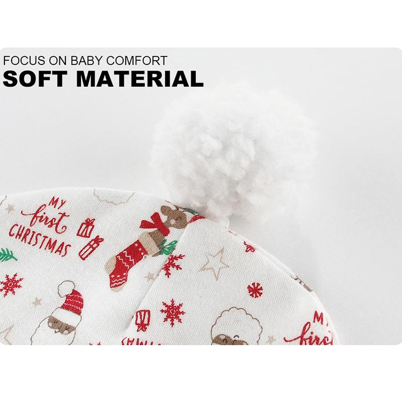 KIDDIEZOOM Рождественские наряды для мальчиков и девочек, комплект одежды для новорожденных с мультяшным принтом, 2 предмета, боди с длинными рукавами и шапочкой, одежда для младенцев