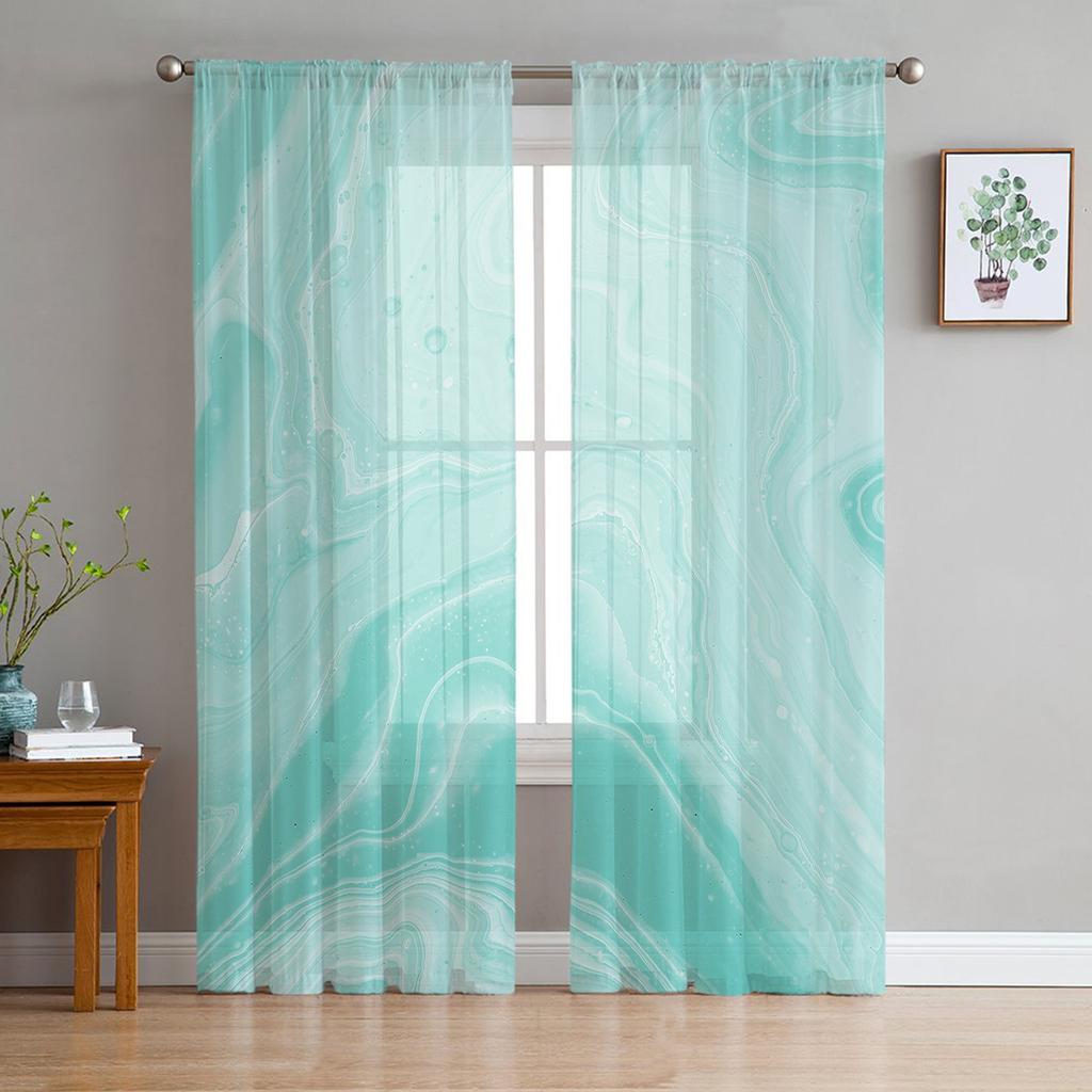 Marble Texture Turquoise Sheer Curtains for Living Room Decoration Window Curtains for Kitchen Tulle Voile Organza Curtains