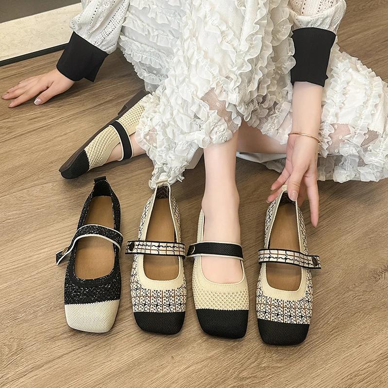 2024 Женская обувь Мэри Джейн 2024 года, балетки весна-лето 2024 года, женская повседневная обувь на плоской подошве, нескользящие туфли на босу ногу с квадратным носком