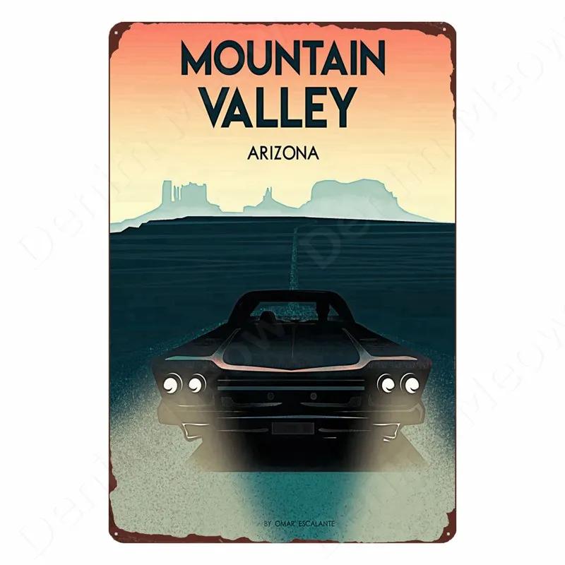 1pc Srandom De Paysage Rétro Vintage En Métal 18/signe, Affiche D'art, Maison, Ferme, Décor Mural, Santiago, Hawaï, Grèce, 73