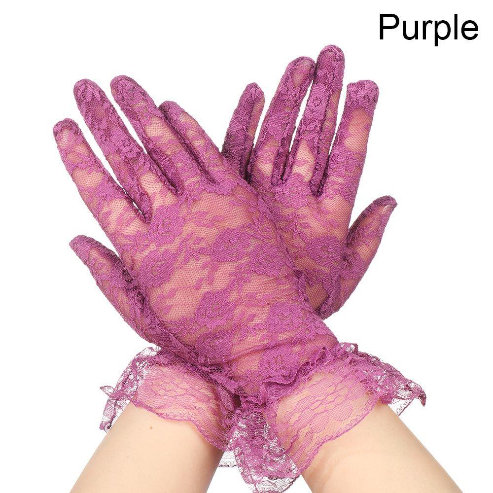 UV Protection Mittens Lace Gloves White Bride Gloves Rose Flower Pattern Party Dressy Gloves