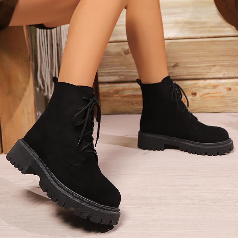 Модные ретро ботильоны на платформе из искусственной замши для женщин, осень-зима, больших размеров, на шнуровке, короткие ботинки, женские, удобные, на толстой подошве