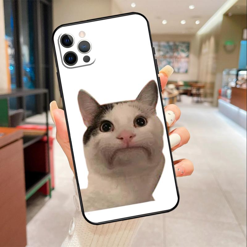 Мемное лицо Белуги Кота Улыбающееся Чехол для Телефона Для iPhone 17 16 15 14 13 12 11 Pro Max mini 16 Plus 16e 17 Air Защитный Чехол