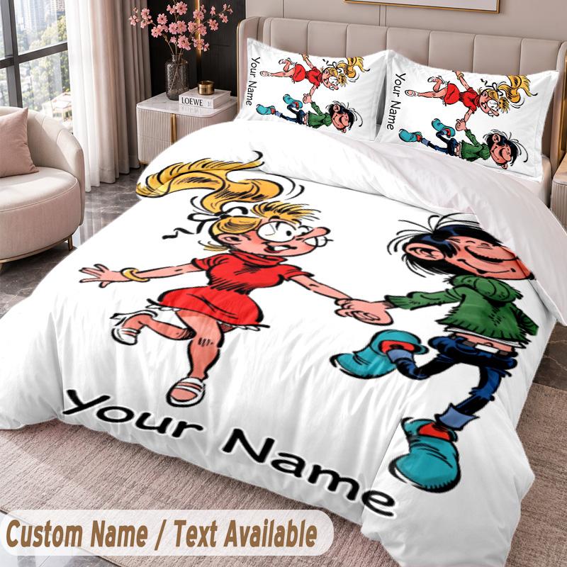Custom Name Text 3Pcs Bedding Set Gaston Lagaffe Duvet Cover And Two Pillowcases