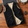 Men Winter Waistcoat V-neck Sleeveless Solid Color Thickened Plush Lining Vest Coat with Pockets Bottoming Warm Vest Jacket