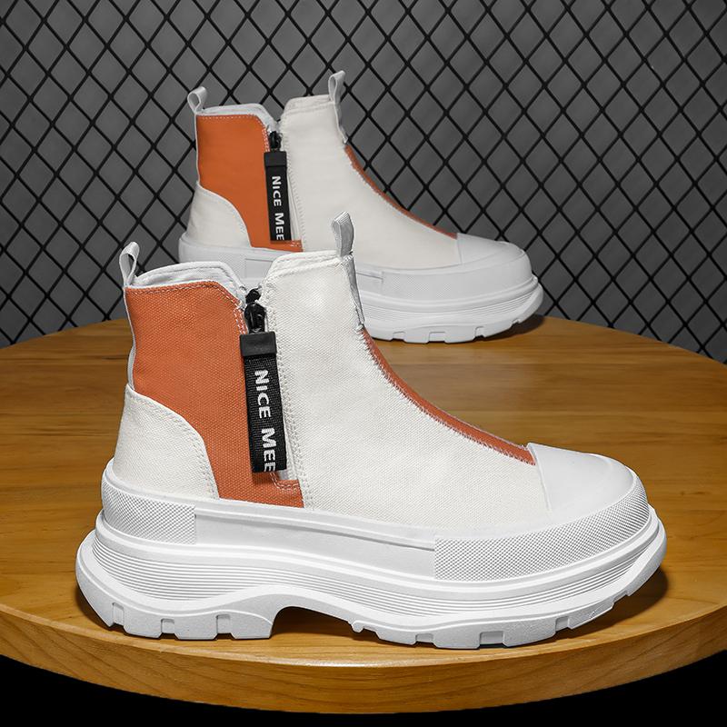 Осенние мужские повседневные кроссовки из парусины на толстой платформе, высокие кроссовки с застежкой-молнией в стиле пэчворк, мужская дышащая спортивная обувь 39 44