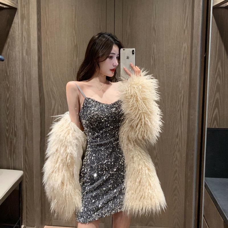 Sequin Strappy Little Black Dress - Slimming, Sexy Nightclub Party Wear for Women