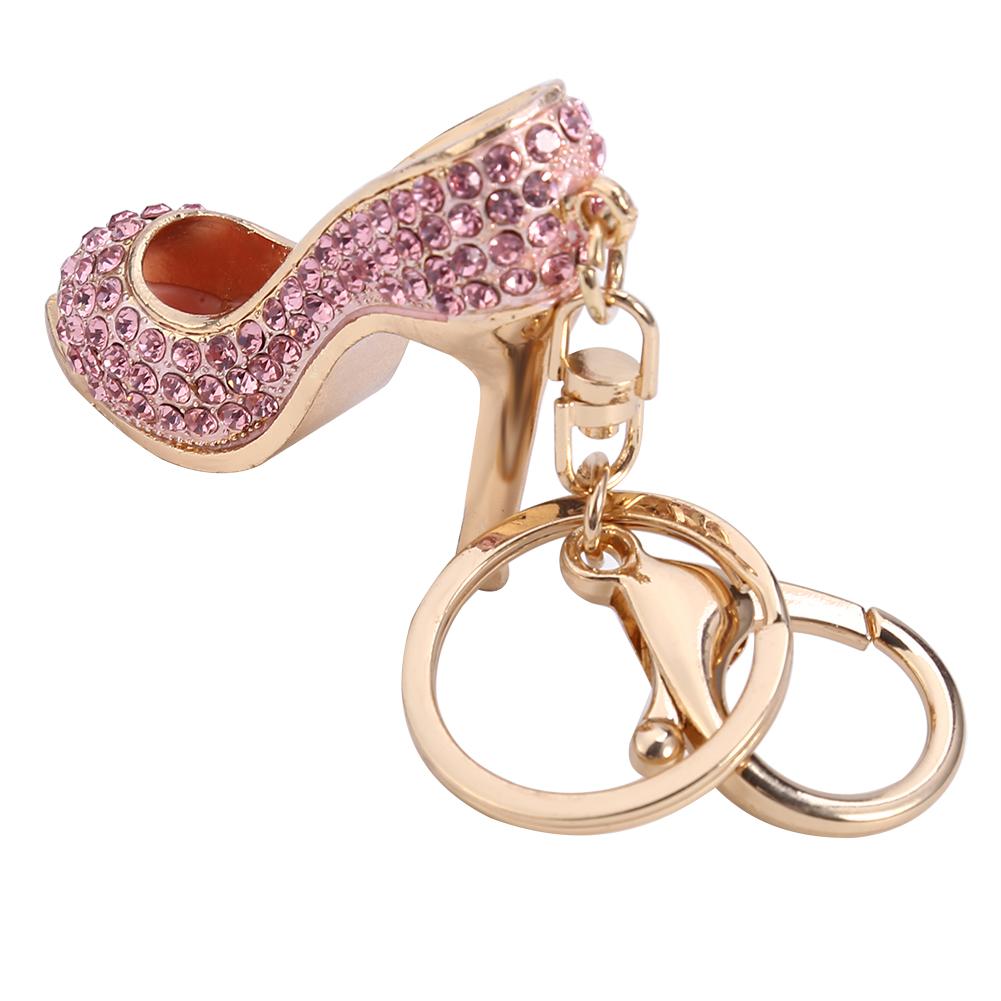 Брелок-держатель для ключей, креативный брелок из сплава со стразами на высоком каблуке, розовый