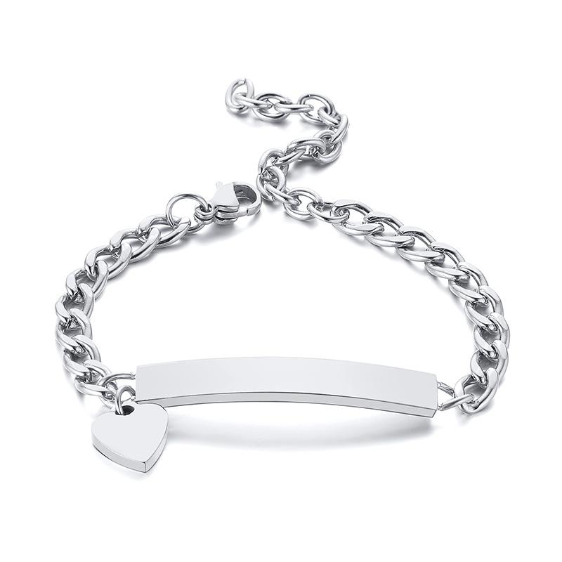 Persoanlized Custom Name Heart Bracelet,Stainless Steel Figaro Chain Link Adjustable,Engraved Gift for Boy Girl