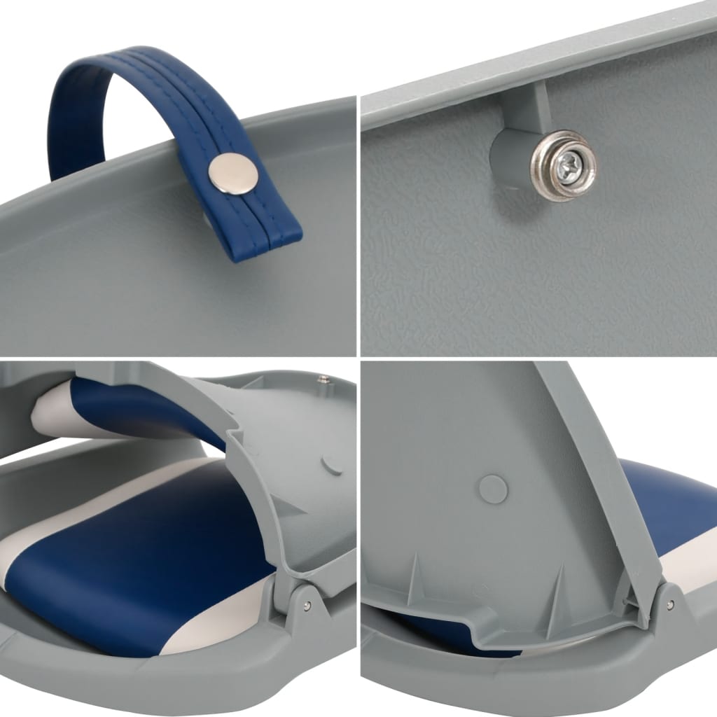 2 Piece Foldable Boat Seat Set with Cushion in Blue White