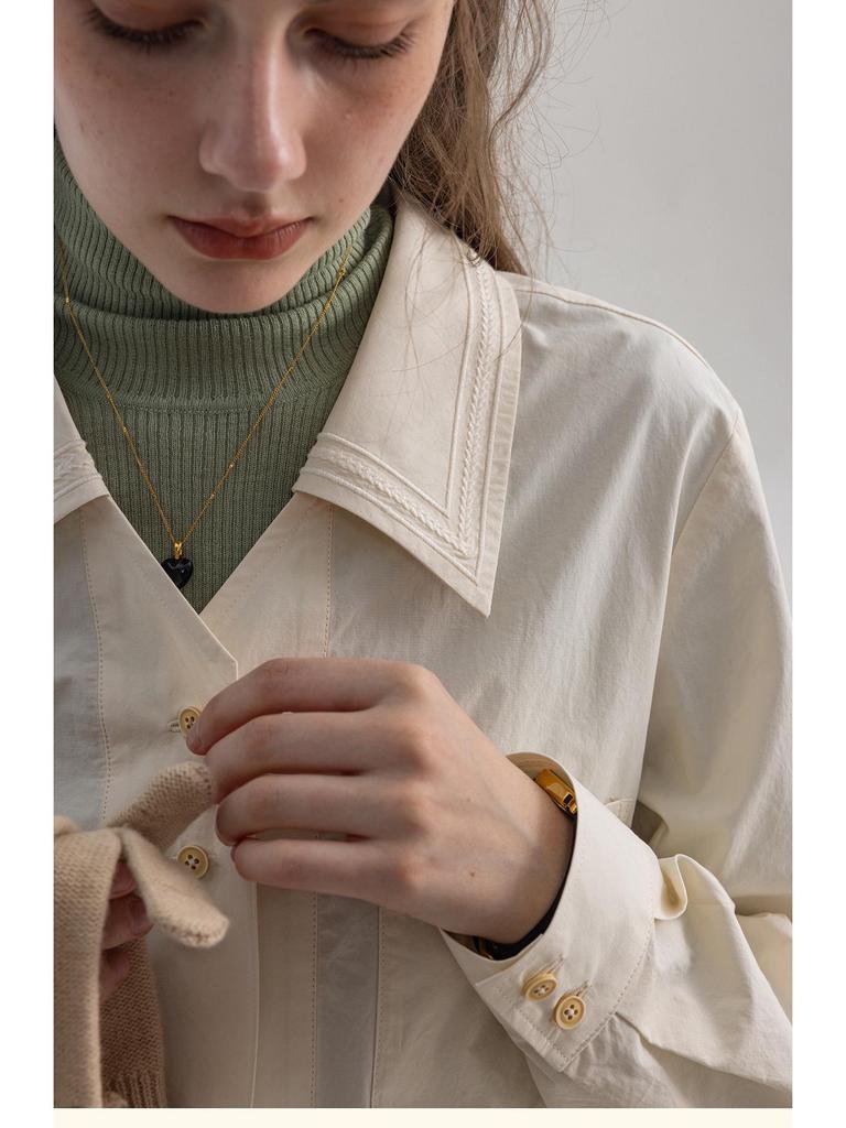 Dailyart Женская приталенная рубашка для офиса с вышивкой "Синяя волна Морская соль"