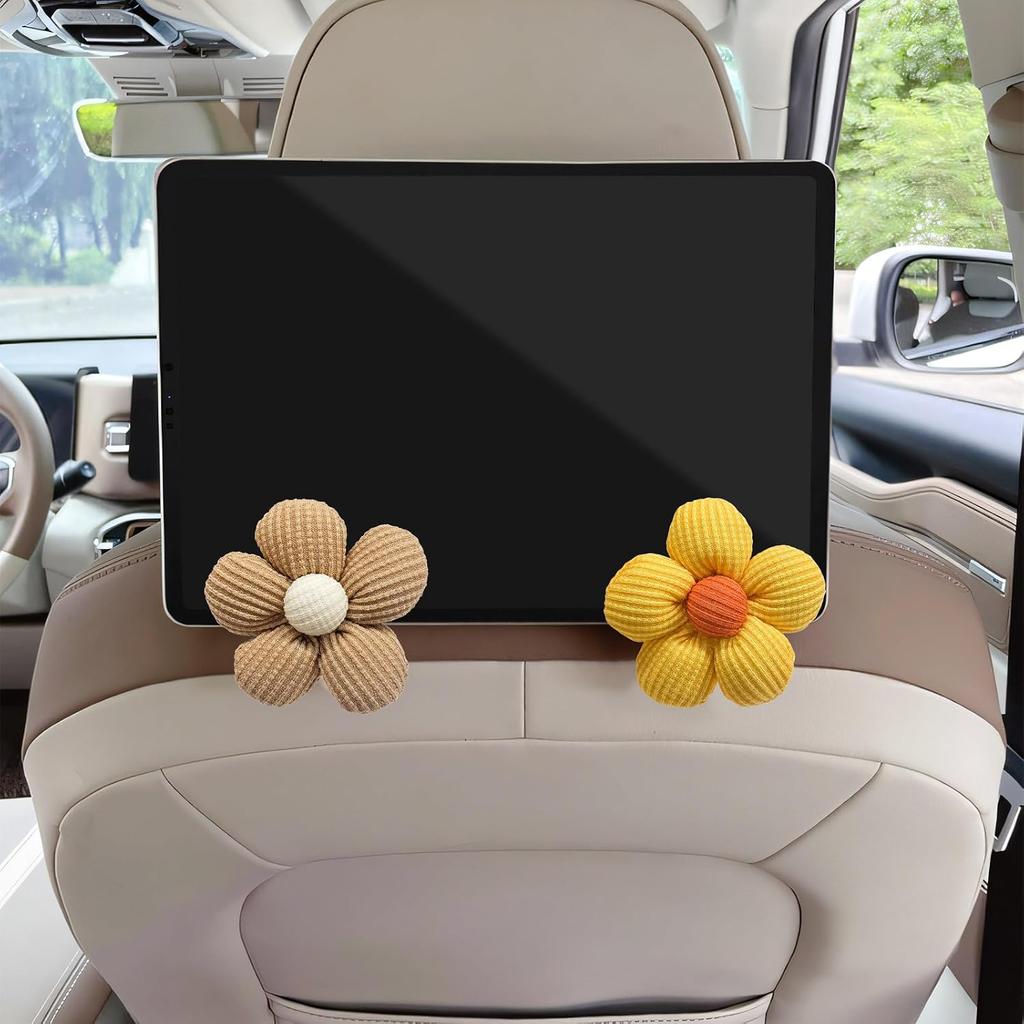 4 PCS Car Seat Headrest Hooks, Cute Flower Vehicle Backseat Hanger Storage Hook, Portable Auto Seat Back Holder Hanging Organizer for Purse Grocery