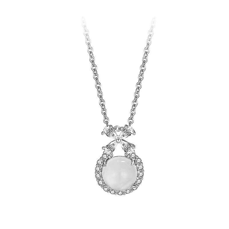 Literary White Chalcedony Colored Treasure Pendant, Light Luxury Bow Imitation Water Foam Jade, Give Girlfriend Necklace Gift