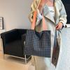 Клетчатая тканевая сумка на плечо полосатая новая женская сумка универсальная черно-белая сумка-тоут двойная сумка