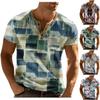Men'S Printed T-Shirt Outdoor Retro Button Loose Short Sleeve Top
