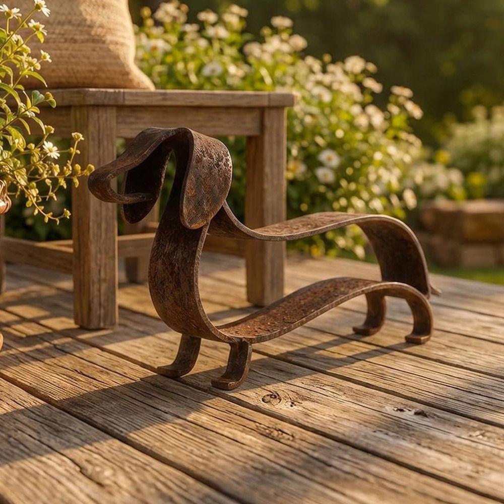 Rusted Finish Dachshund Statue Metal Dog Sculpture Yard Ornament Iron Dog Ornament Desktop Decor