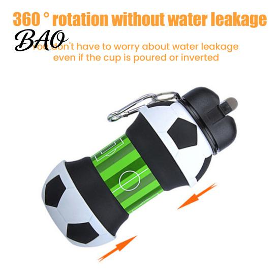 Gym Water Cup Collapsible Silicone Ball Bottle, 550ml Foldable Football Bottle with Durable Sports Climbing Buckle, Leak Proof Spill Resistant Outdoor