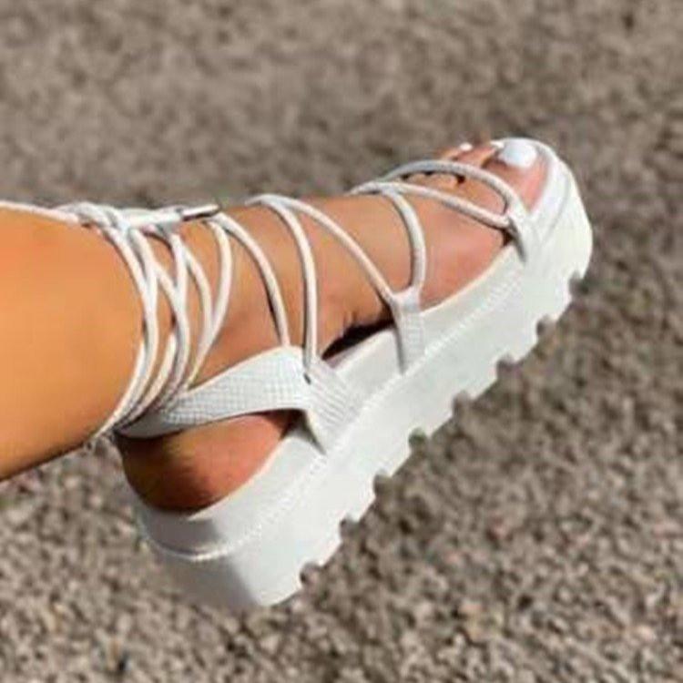 Fashion Gladiator Sandals For Women 2024 Summer Woman Thick Bottom Platform Flats Women's Fashion Cross Strap Sandalias Female Shoes