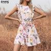 Женская мода с цветочным принтом, летние повседневные платья с коротким рукавом и круглым вырезом