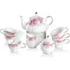 Vintage Floral Embossed Gold Teapot Cup and Saucer Set, Tea Service for 6 People, Including Teapot, Sugar Bowl, Milk Jug