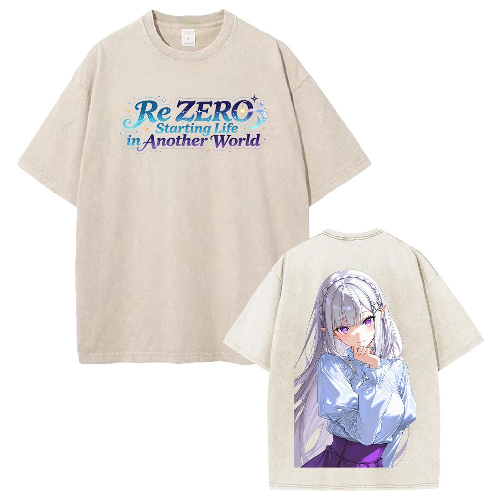 Горячая Аниме Re ZERO Эмилия Кавайная Графическая Футболка Мужская Женская С Коротким Рукавом Одежда Стиранный Хлопок Футболка Повседневная Футболка Винтажная Футболка