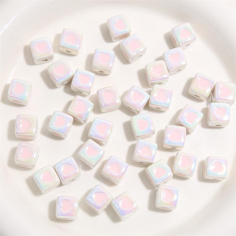 12mm Color-Plated 3D Heart Square Beads for DIY Hairpins & Bracelets