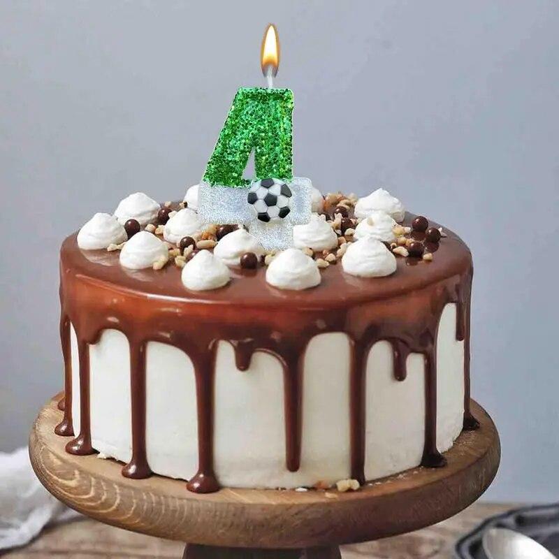 Футбольные детские свечи на день рождения, 0-9 цифр, зеленые блестки, свеча с футбольным мячом на день рождения для мальчика, вечерние украшения для торта