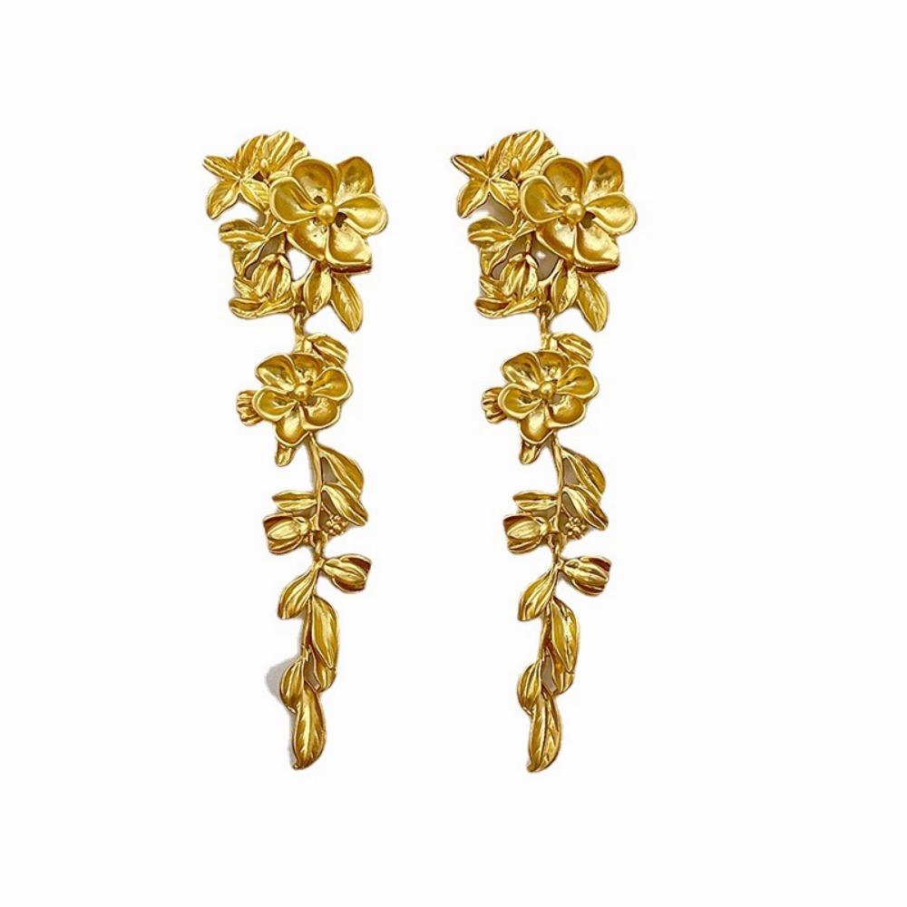 Преувеличенные серьги с золотым цветком, женские ретро-серьги среднего возраста, длинные серьги