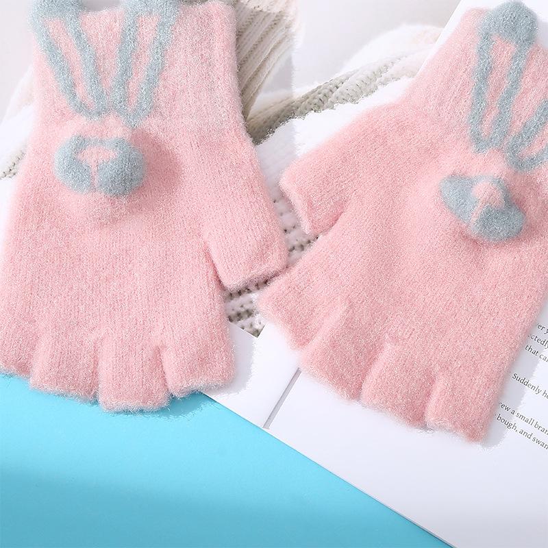 Мультяшные перчатки без пальцев, перчатки с зайчиками, полупальцевые перчатки, женские утолщенные зимние теплые перчатки, полупальцевые перчатки для студентов
