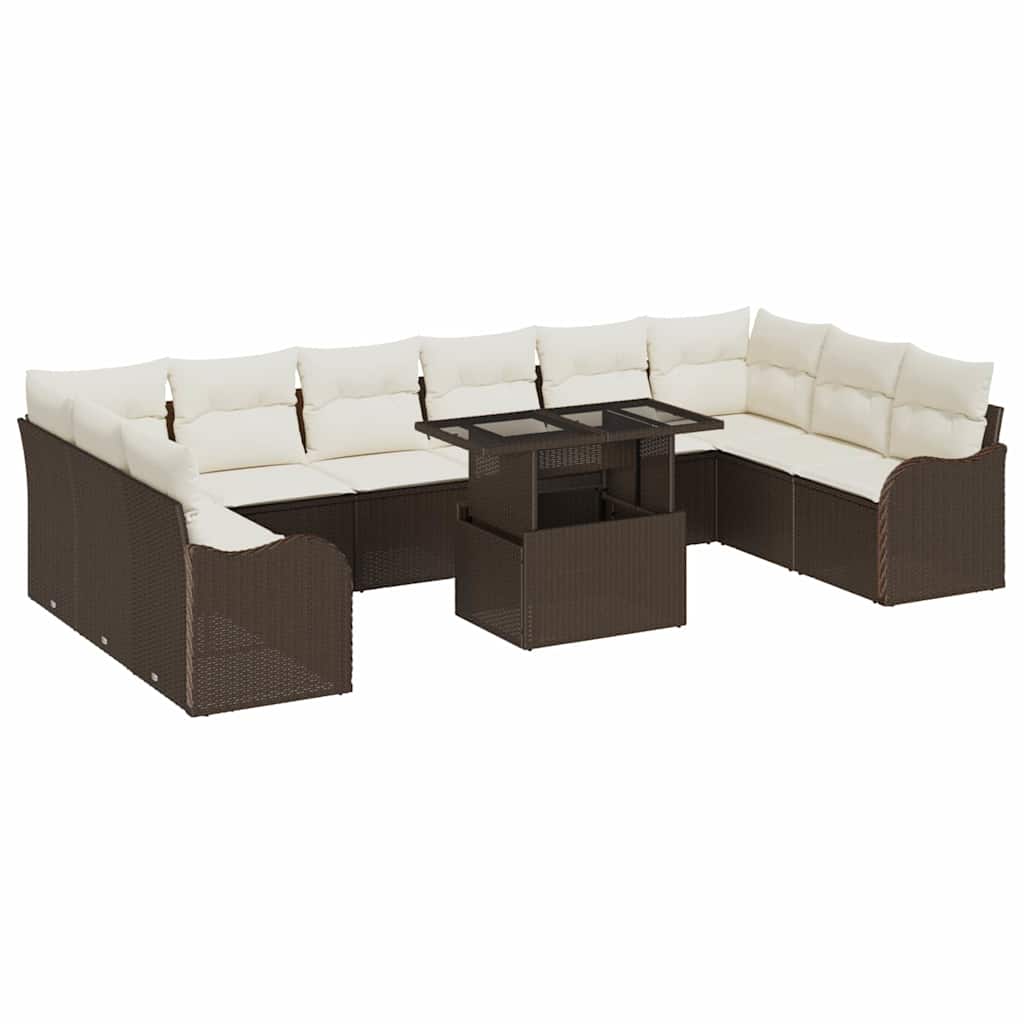 Garden Sofa Set with Cushions 11 pcs Brown Poly Rattan
