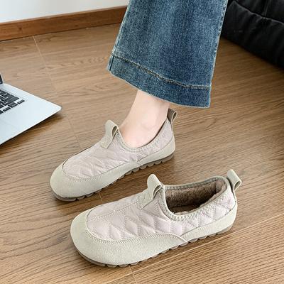 Мамины бархатные хлопковые туфли женские 2025 осень и зима новые ретро теплые и удобные туфли Doudou носить ленивые туфли одним движением