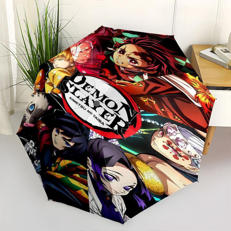1 шт. Автоматический складной зонт - Узор Demon Slayer Kimetsu No Yaiba Портативный складной дизайн с 8 спицами Рождественские подарки на день рождения