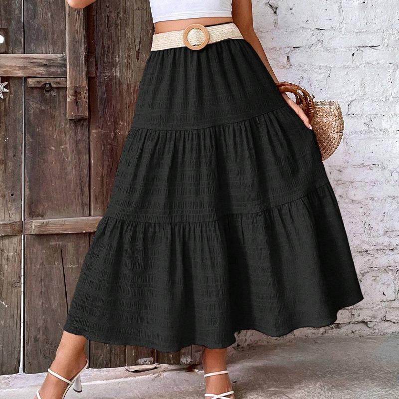 Летняя свободная черная длинная юбка А-силуэта, женская элегантная облегающая модная новая плиссированная женская юбка, винтажная простая женская юбка с высокой талией 25921