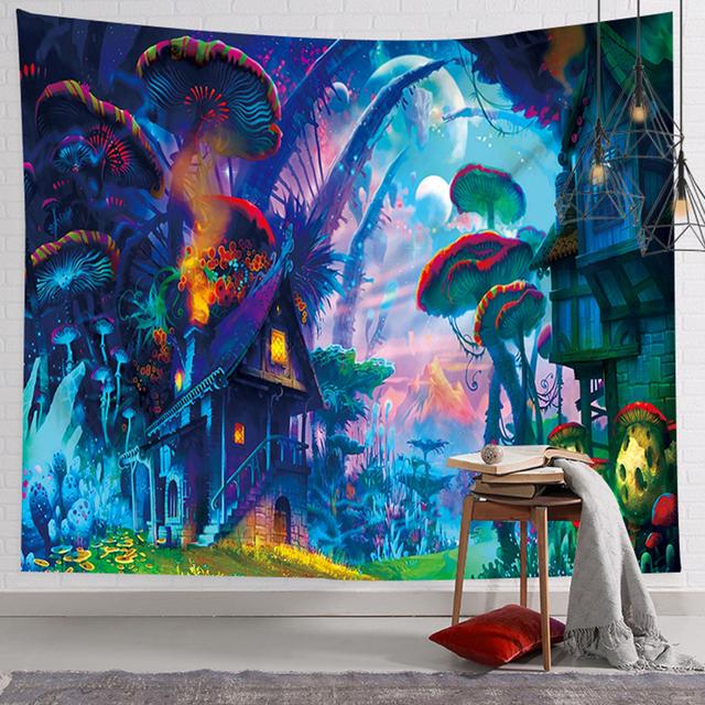 Грибной гобелен, Настенный декор, декор в стиле бохо, психоделический хиппи, гобелен в стиле бохо, декор, колдовство, настенное покрытие, декор