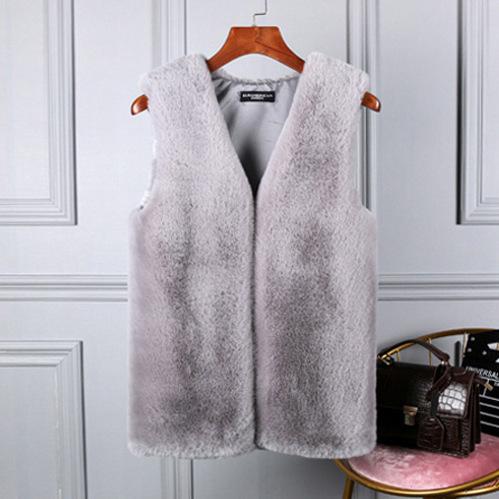 Europe, America, autumn and winter new fur fur vest women's medium and long vest imitation rabbit fur vest thin coat