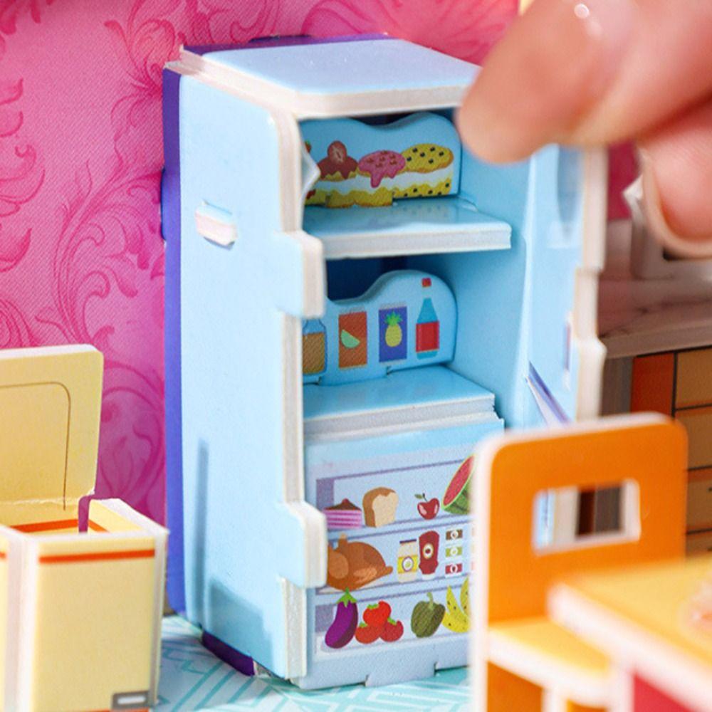 3D Model 3D Room Cardboard Kitchen Room Model Craft Toys Cute 3D Room Model Puzzle Toys  Kids