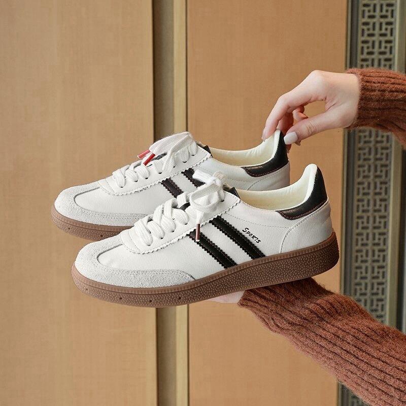 Leather Retro German Training Shoes Women's 2025 Spring New Versatile Color Matching Forrest Gump Shoes Sports and Leisure Shoes White Shoes Women