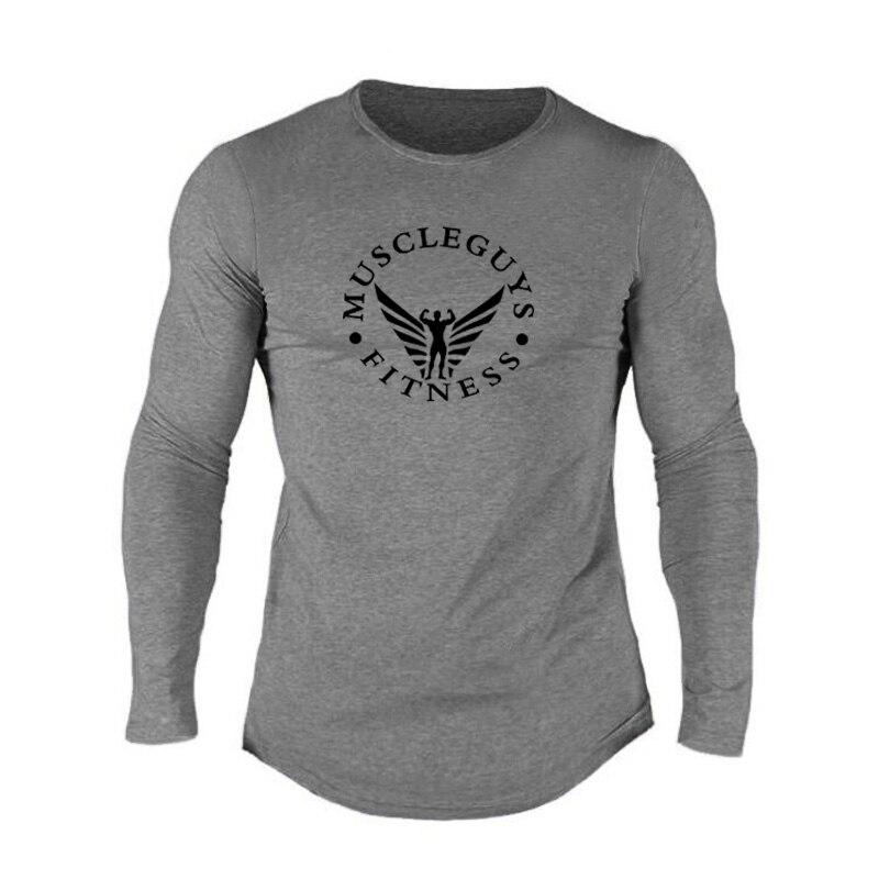 Muscleguys, весенне-осенняя футболка для бега для фитнеса, мужские свободные тренировочные топы с длинными рукавами, тонкий пуловер с круглым вырезом