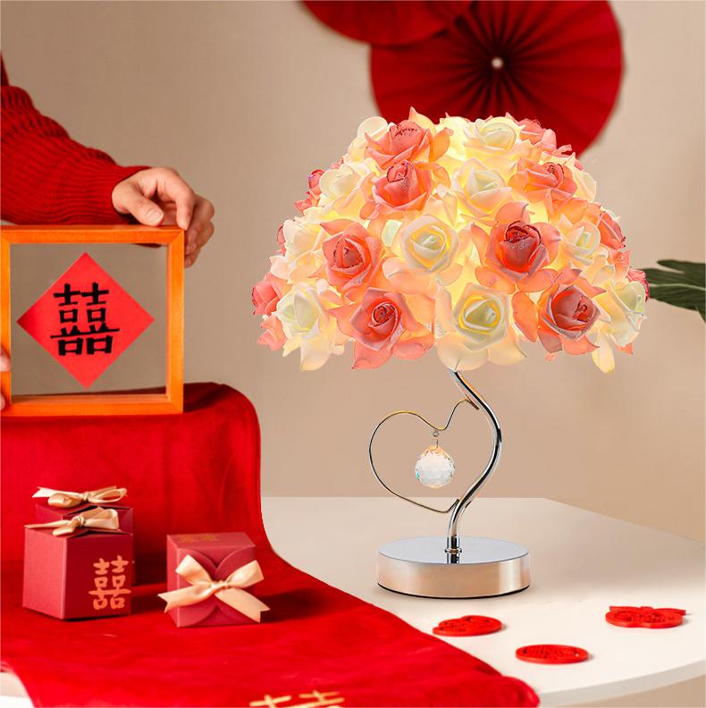 Европейская настольная лампа с цветком розы, светодиодный ночник, прикроватный светильник для домашнего декора, свадебной вечеринки