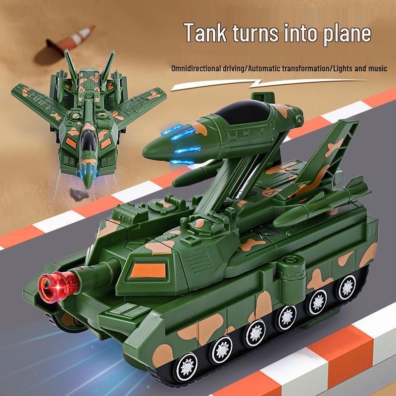 Transformable Tank Fighter Airplane Toy with Lights & Music for Kids