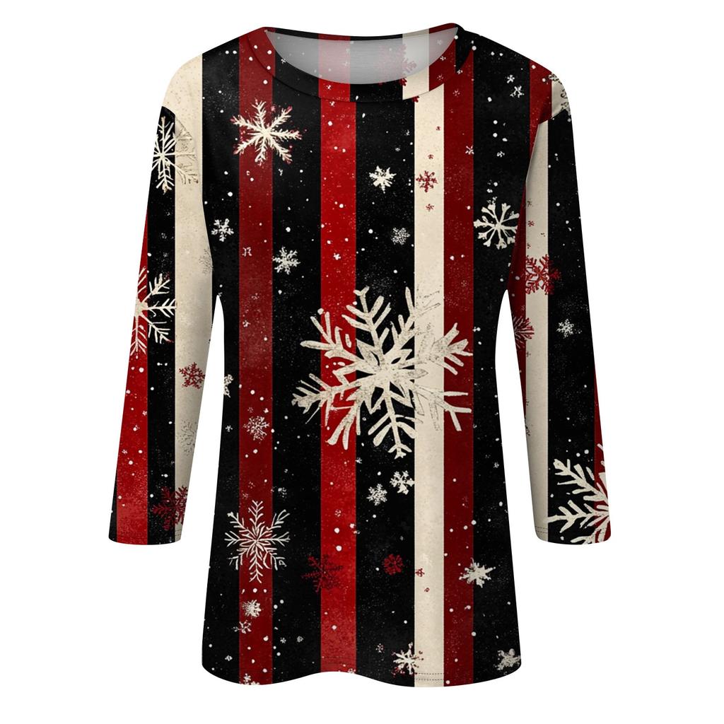 Women's Fashion Casual Seven Sleeve Christmas Printed Round Neck Top
