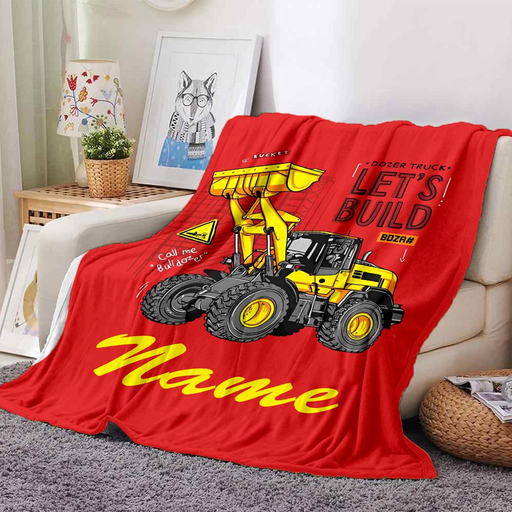 Custom Name excavator Theme Printed Blanket - Perfect for Couch, Bed, Travel & Outdoor Use | Machine Washable, Cozy & Durable.
