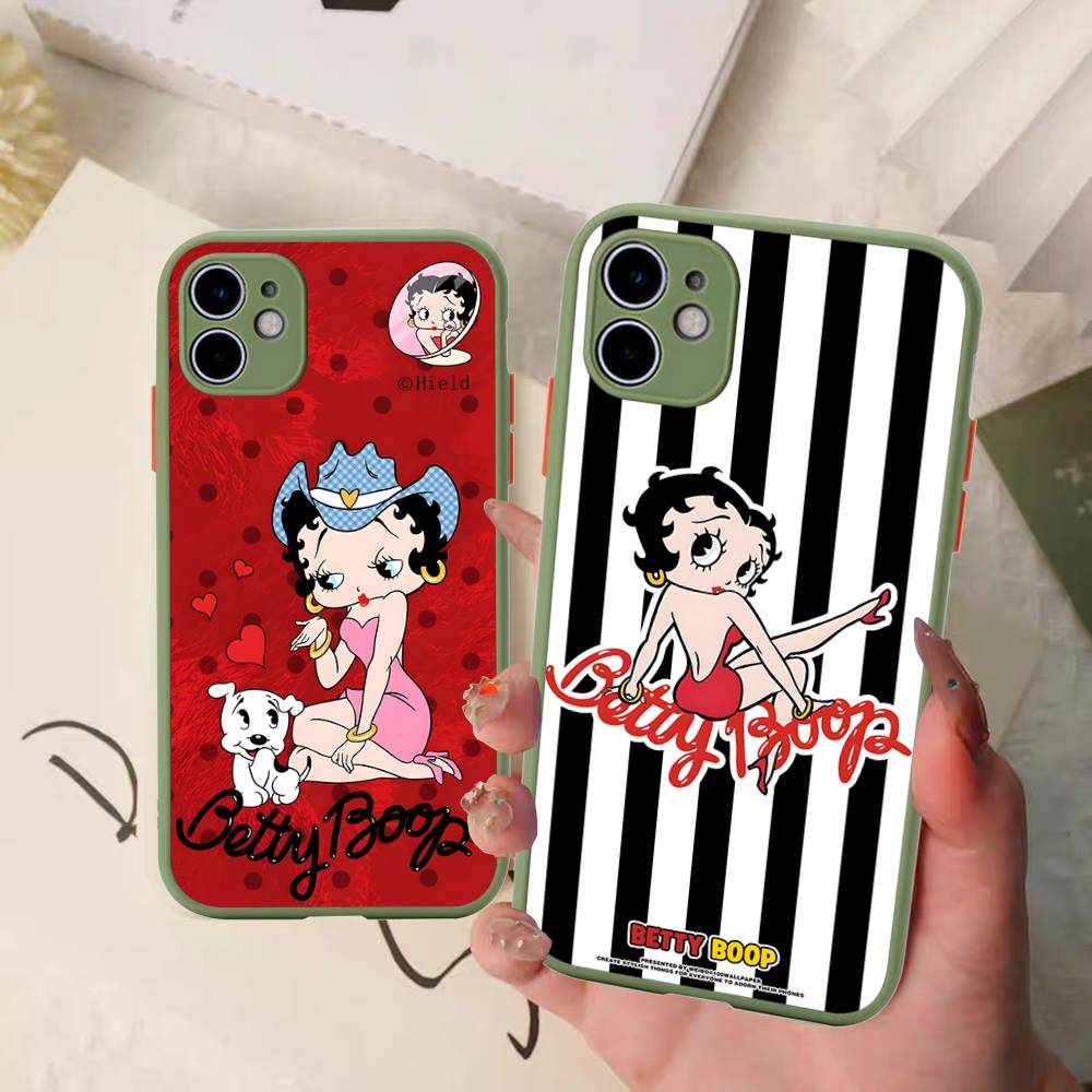 Cartoon B-Betty B-Boop Matte Translucent Phone Case For iphone 16 ProMax 15 14 13 12 11 X XS PRO Plus