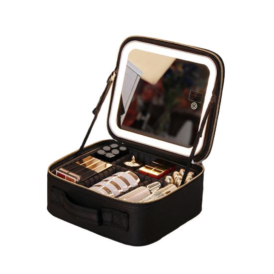 Сумка с LED-зеркалом Дорожный косметический органайзер с регулируемыми разделителями