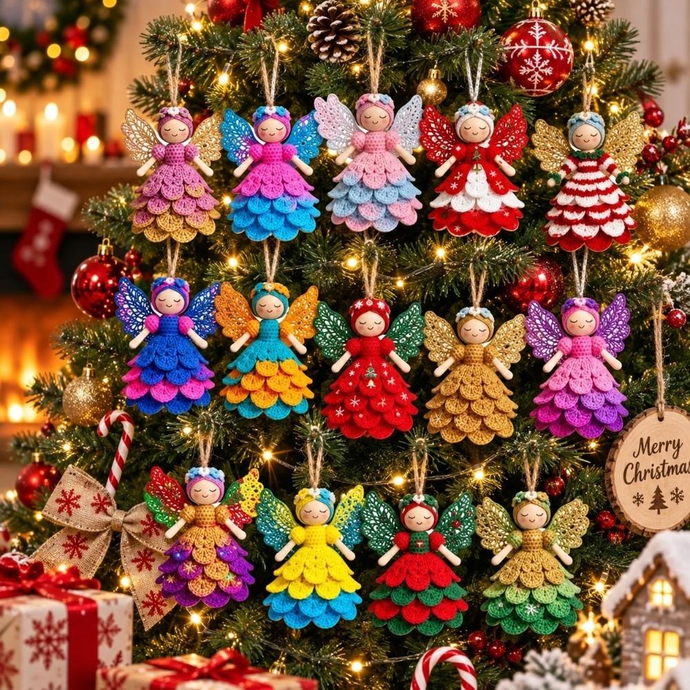 14/28 pcs Wooden Christmas Tree Ornaments Colorful Design Wings Girl Pendant Christmas Gift Giving