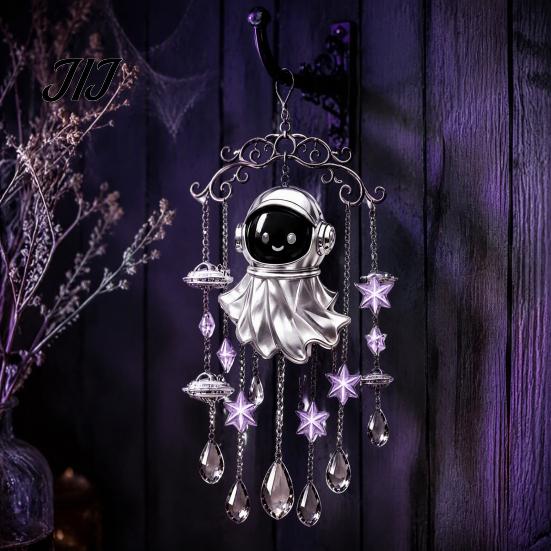 Spooky Home Decor Halloween Ghost Wind Chime Decoration, Vintage Sun Catcher with Faux Crystal Window Hanging Decoration Drops Tassels, Acrylic