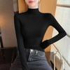Temperament Solid Color Semi-turtleneck Bottoming Shirt, Spring and Autumn Inner Fit, Slim Fit, Front Shoulders Show Figure, Long Sleeves