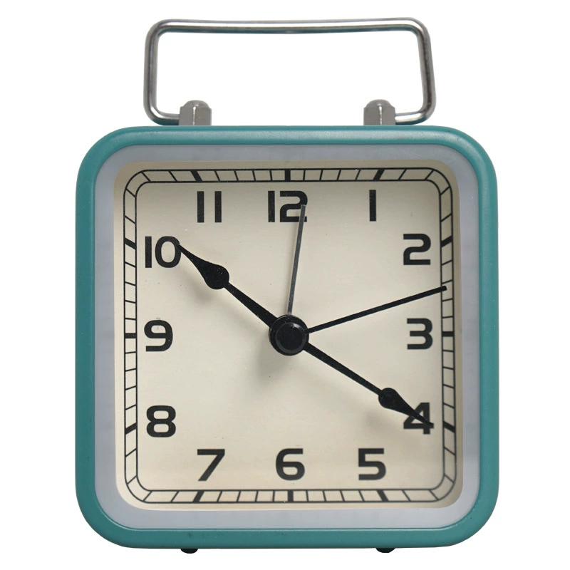 3,5-дюймовый винтажный аналоговый бесшумный будильник с функцией повтора сигнала, не тикающий, небольшой квадратный прикроватный будильник для стола, гостиной